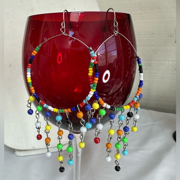 Large colorful beaded hoop earrings - Picture 1 of 4